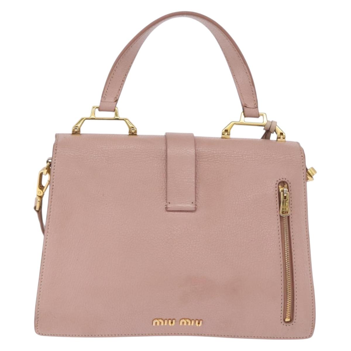 Miu Miu Hand Bag Leather 2way Pink Gold Tone Auth ka6266A