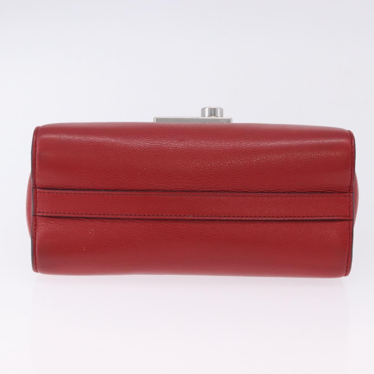 PRADA Chain Shoulder Bag Leather Red Silver Auth ka6268V