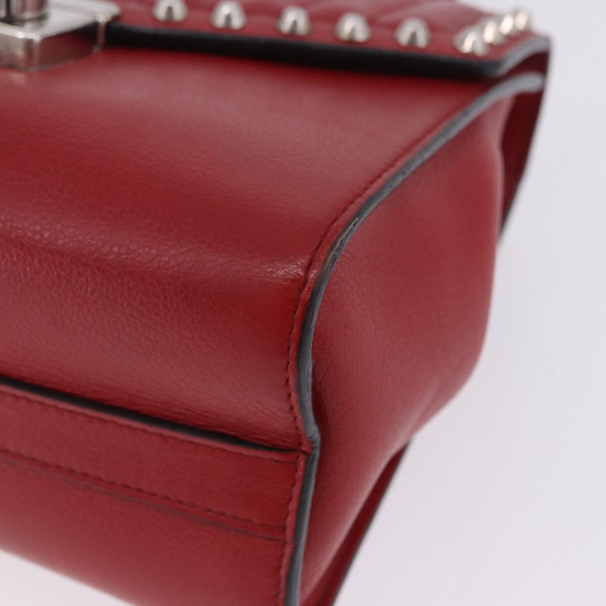 PRADA Chain Shoulder Bag Leather Red Silver Auth ka6268V