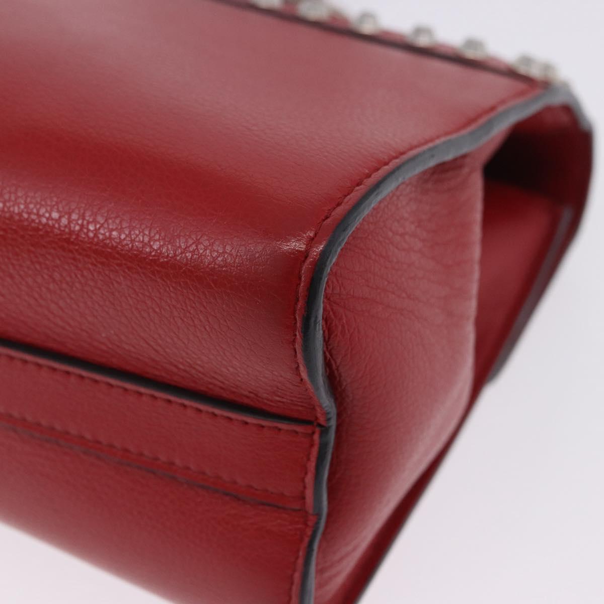 PRADA Chain Shoulder Bag Leather Red Silver Auth ka6268V