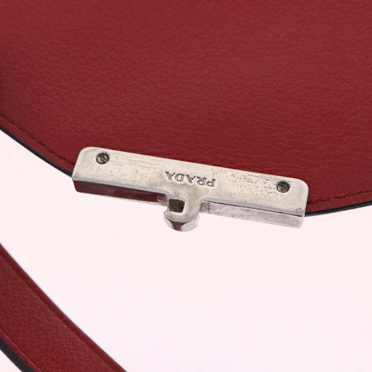 PRADA Chain Shoulder Bag Leather Red Silver Auth ka6268V