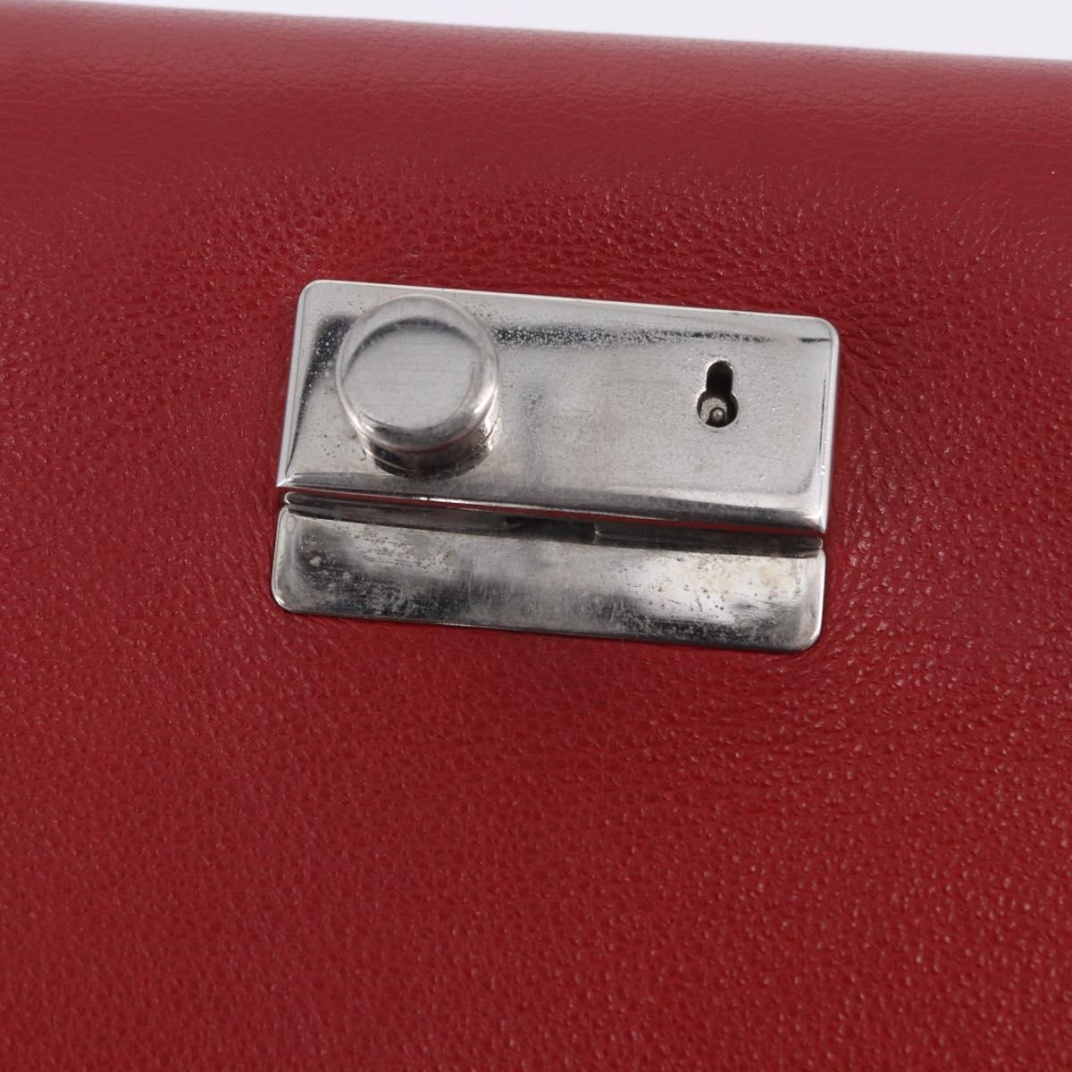 PRADA Chain Shoulder Bag Leather Red Silver Auth ka6268V
