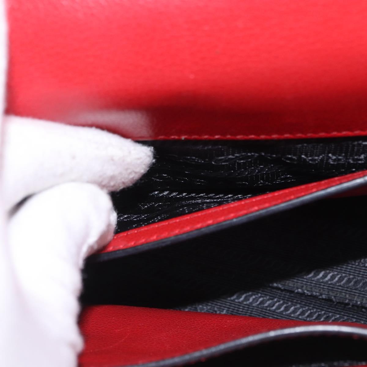 PRADA Chain Shoulder Bag Leather Red Silver Auth ka6268V
