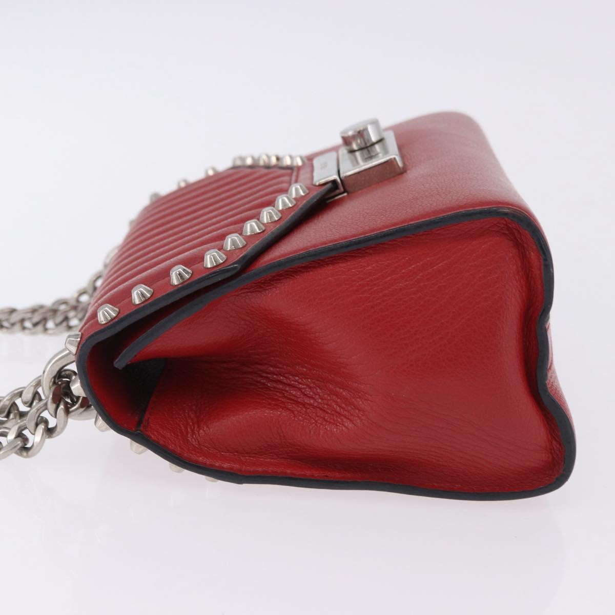 PRADA Chain Shoulder Bag Leather Red Silver Auth ka6268V