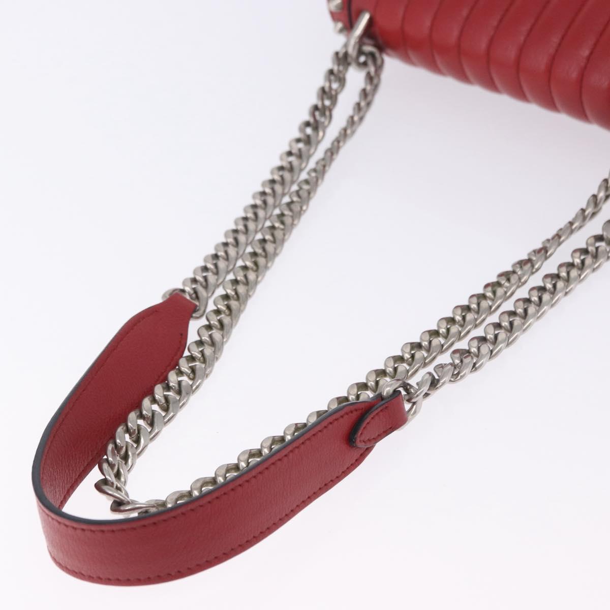 PRADA Chain Shoulder Bag Leather Red Silver Auth ka6268V