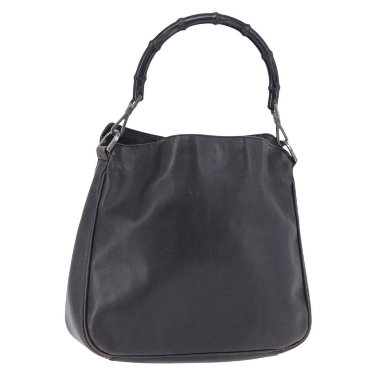GUCCI Bamboo Hand Bag Leather Black Silver 001 1638 Auth ka6269