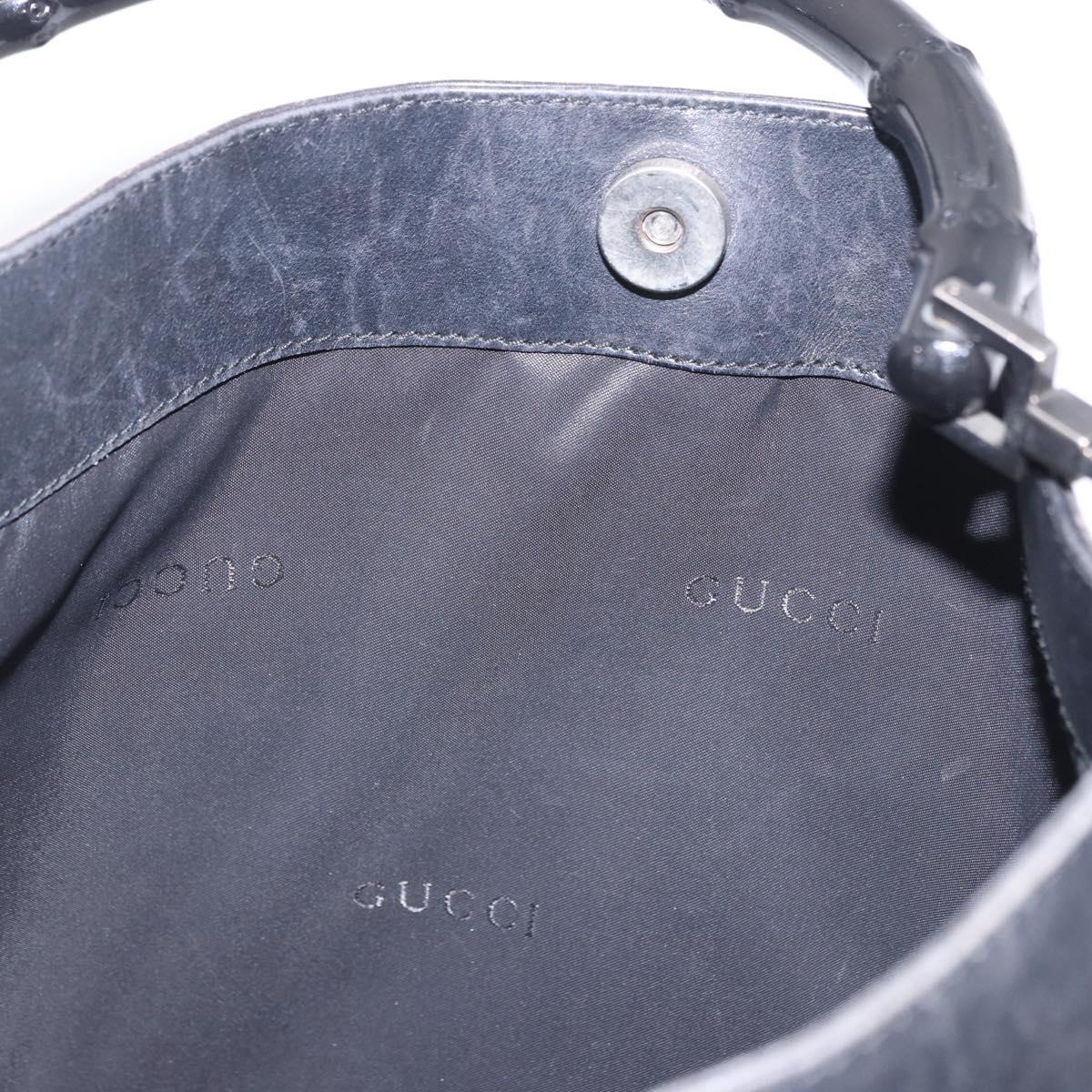 GUCCI Bamboo Hand Bag Leather Black Silver 001 1638 Auth ka6269