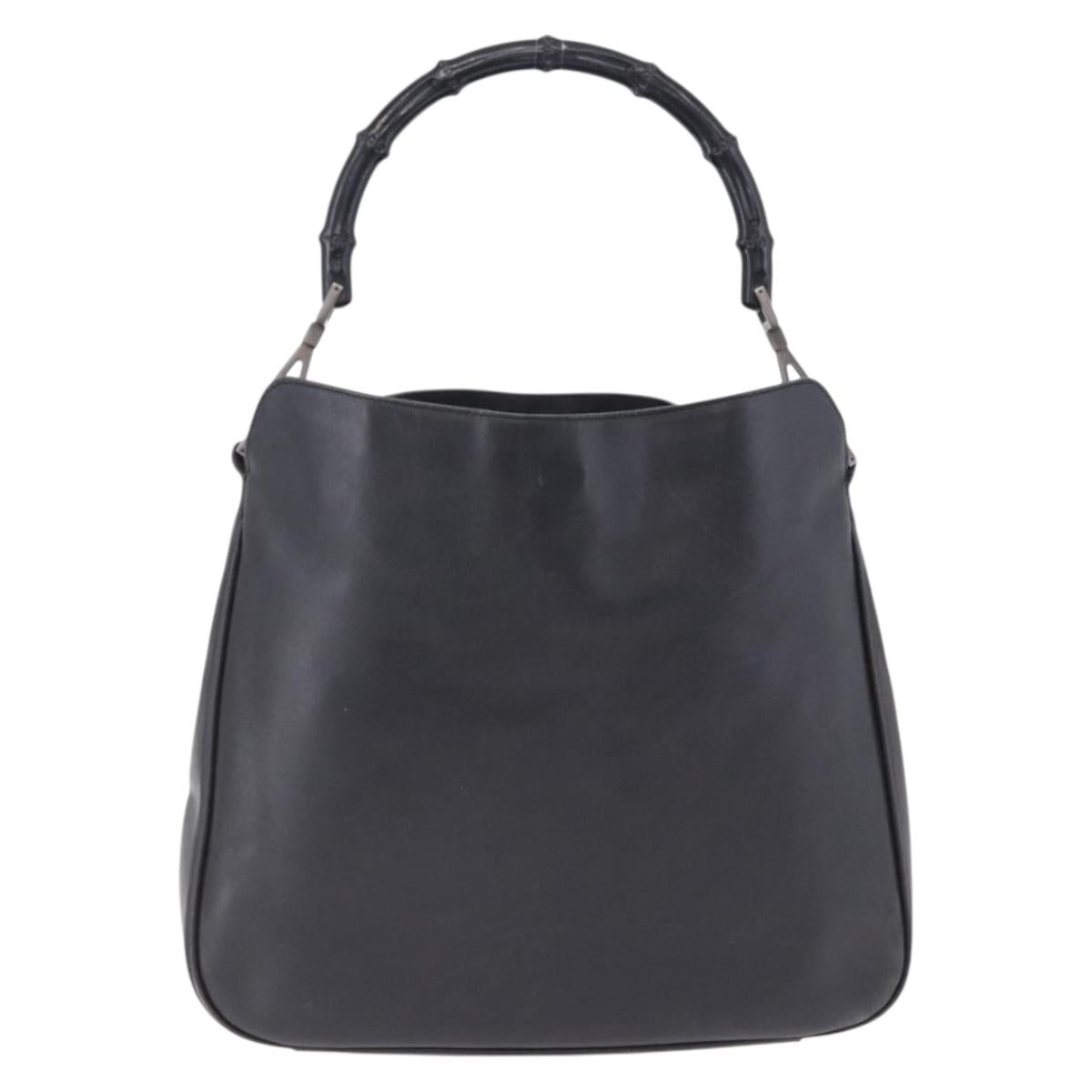 GUCCI Bamboo Hand Bag Leather Black Silver 001 1638 Auth ka6269