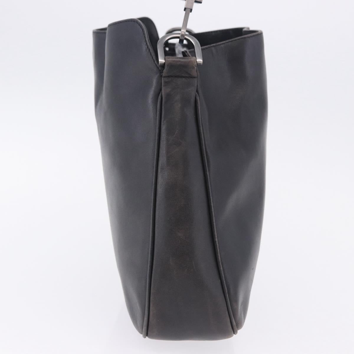 GUCCI Bamboo Hand Bag Leather Black Silver 001 1638 Auth ka6269