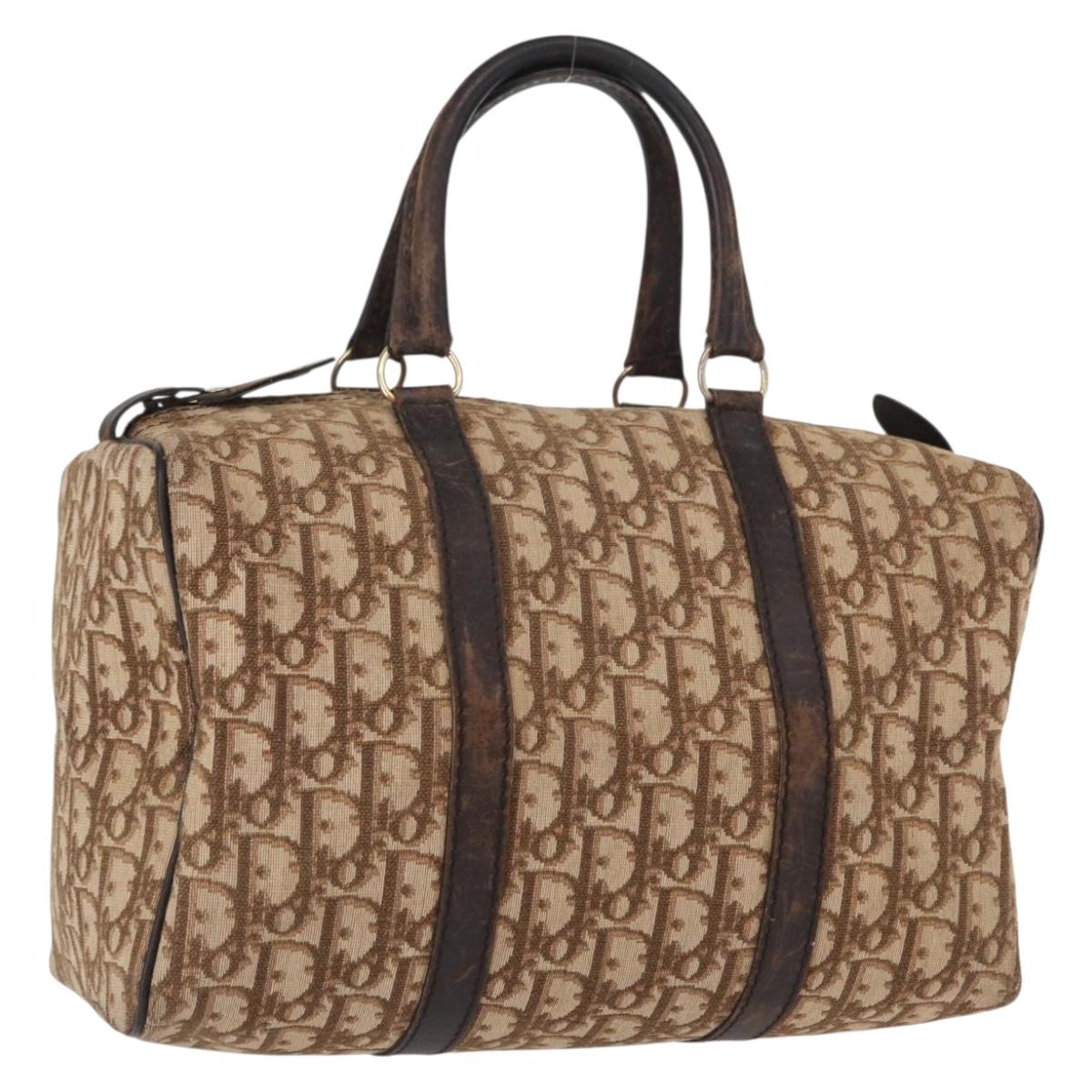 Christian Dior Trotter Canvas Hand Bag Brown Gold Auth ka627