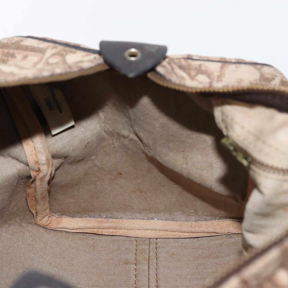 Christian Dior Trotter Canvas Hand Bag Brown Gold Auth ka627