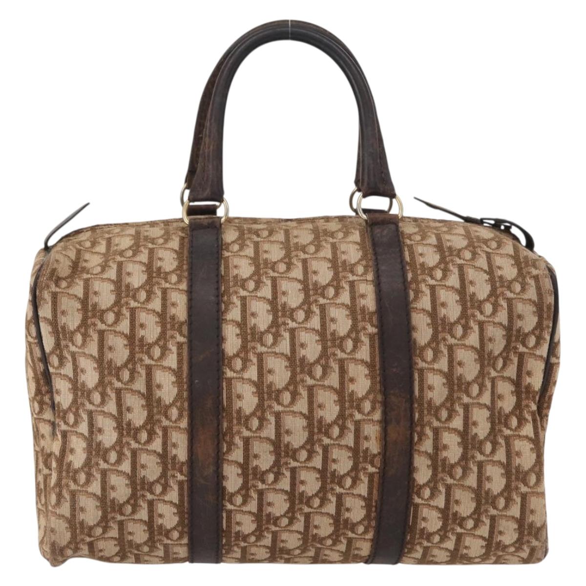 Christian Dior Trotter Canvas Hand Bag Brown Gold Auth ka627