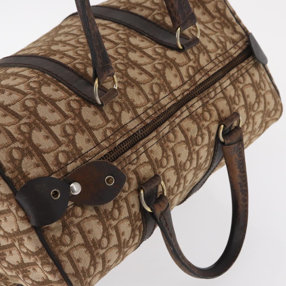 Christian Dior Trotter Canvas Hand Bag Brown Gold Auth ka627