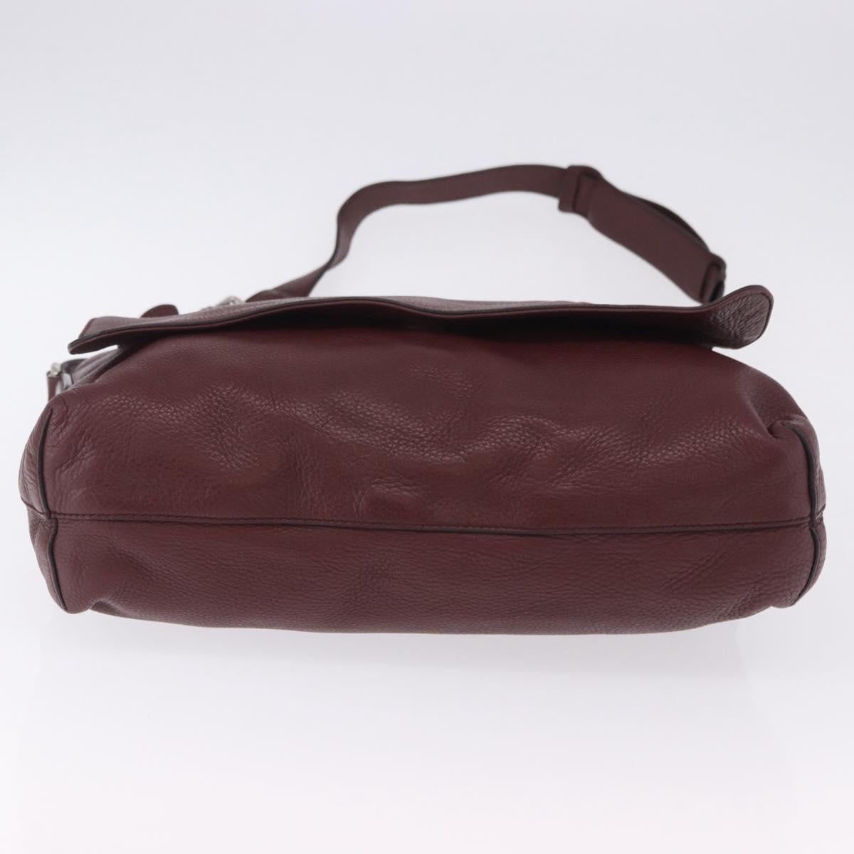 GUCCI Interlocking Shoulder Bag Leather Bordeaux Silver 322056 Auth ka6271V