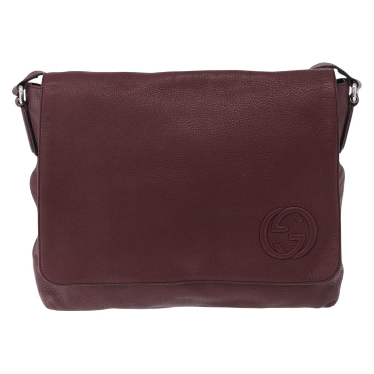 GUCCI Interlocking Shoulder Bag Leather Bordeaux Silver 322056 Auth ka6271V