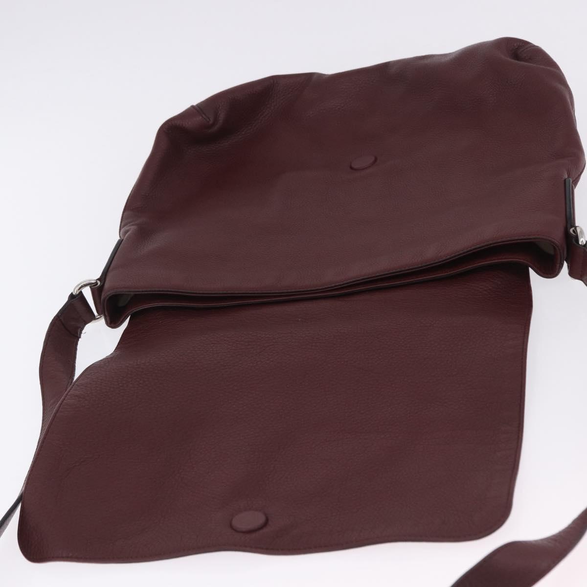 GUCCI Interlocking Shoulder Bag Leather Bordeaux Silver 322056 Auth ka6271V