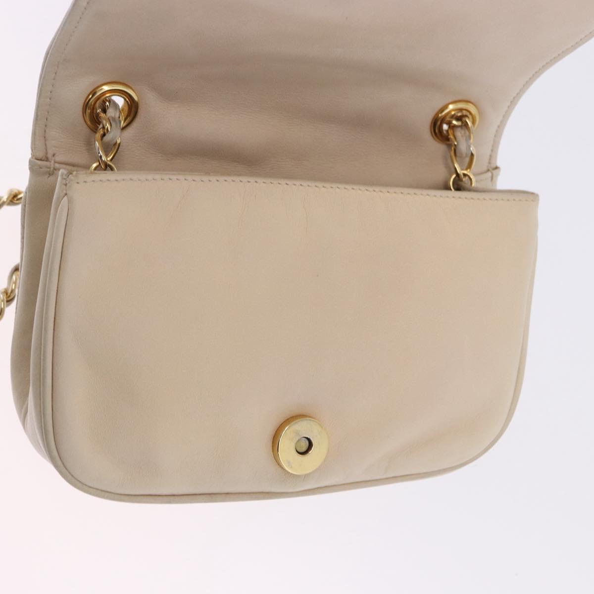 CHANEL COCO Mark Chain Shoulder Bag Lamb Skin Ivory Gold Tone CC Auth ka6278A