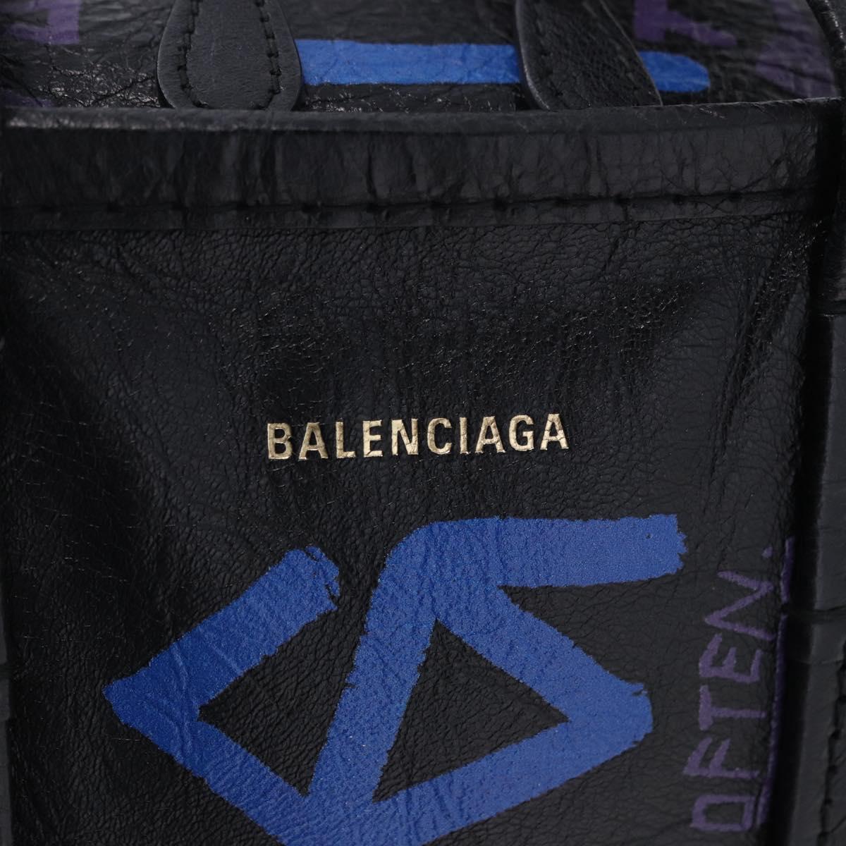 BALENCIAGA Bazaar Shopper XS Hand Bag Leather Black Silver 513989 Auth ka6282M