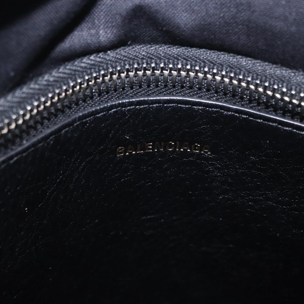 BALENCIAGA Bazaar Shopper XS Hand Bag Leather Black Silver 513989 Auth ka6282M