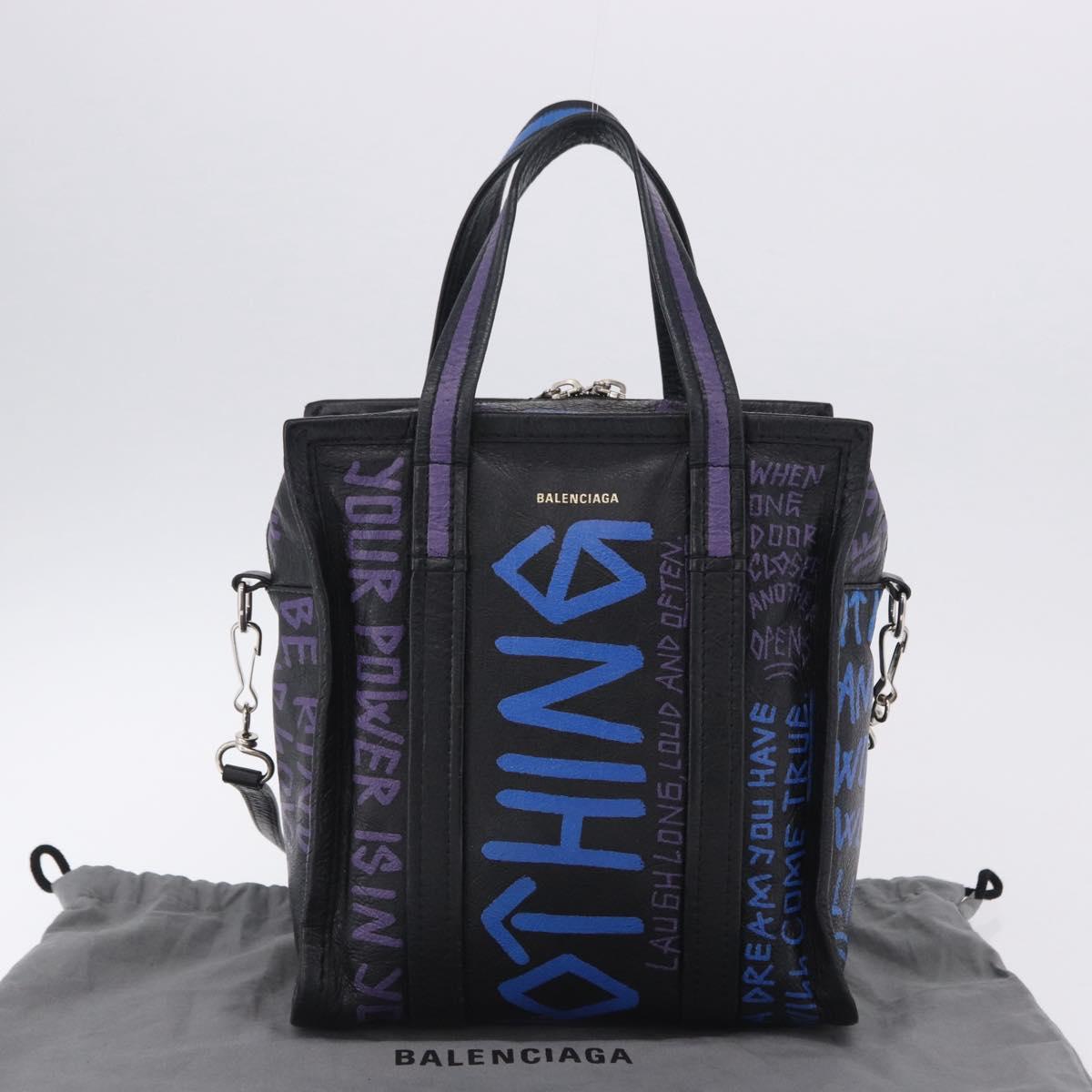 BALENCIAGA Bazaar Shopper XS Hand Bag Leather Black Silver 513989 Auth ka6282M