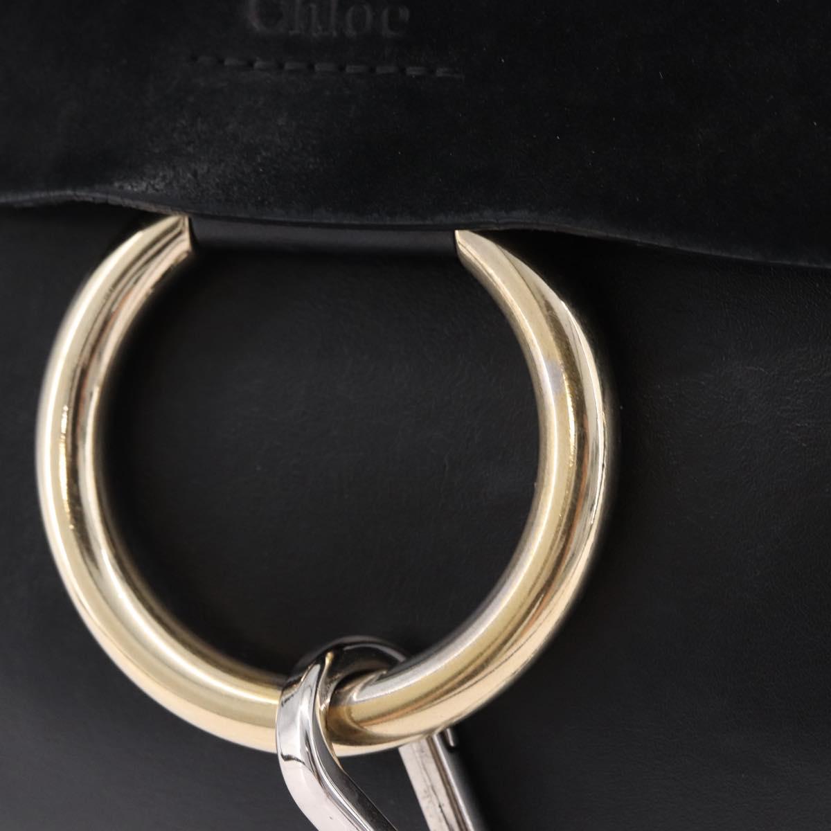 Chloe Faye Chain Shoulder Bag Suede Black Gold Tone Auth ka6283