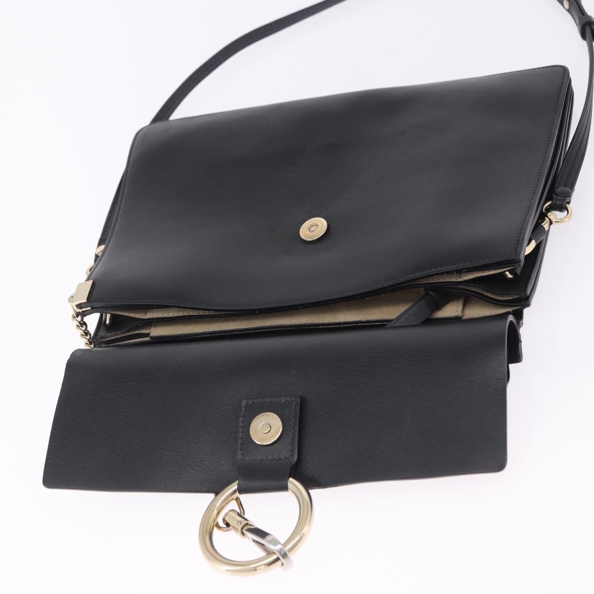 Chloe Faye Chain Shoulder Bag Suede Black Gold Tone Auth ka6283