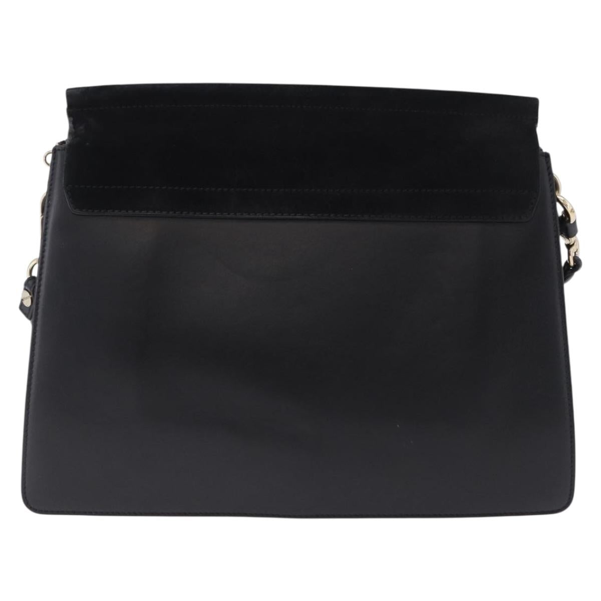 Chloe Faye Chain Shoulder Bag Suede Black Gold Tone Auth ka6283