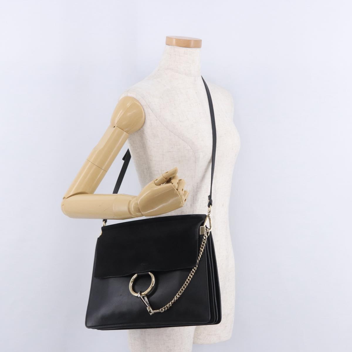Chloe Faye Chain Shoulder Bag Suede Black Gold Tone Auth ka6283