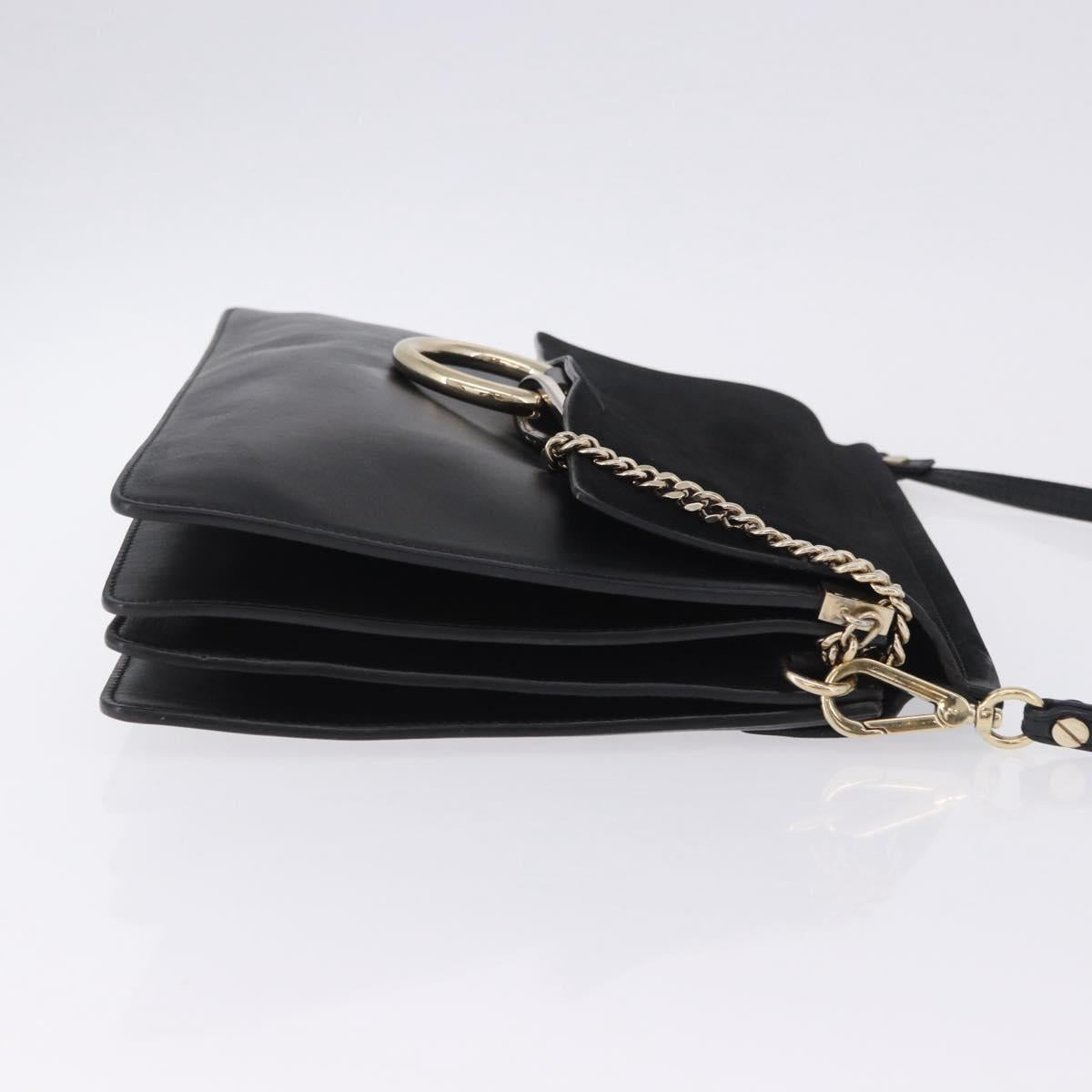Chloe Faye Chain Shoulder Bag Suede Black Gold Tone Auth ka6283