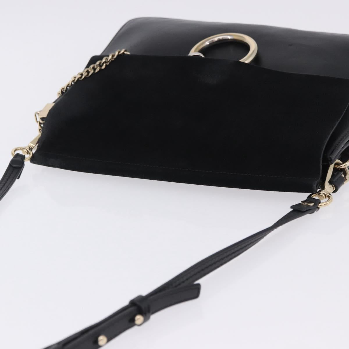 Chloe Faye Chain Shoulder Bag Suede Black Gold Tone Auth ka6283
