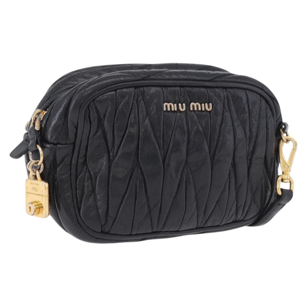 Miu Miu Matelasse Shoulder Bag Leather Black Gold Tone Auth ka6286A