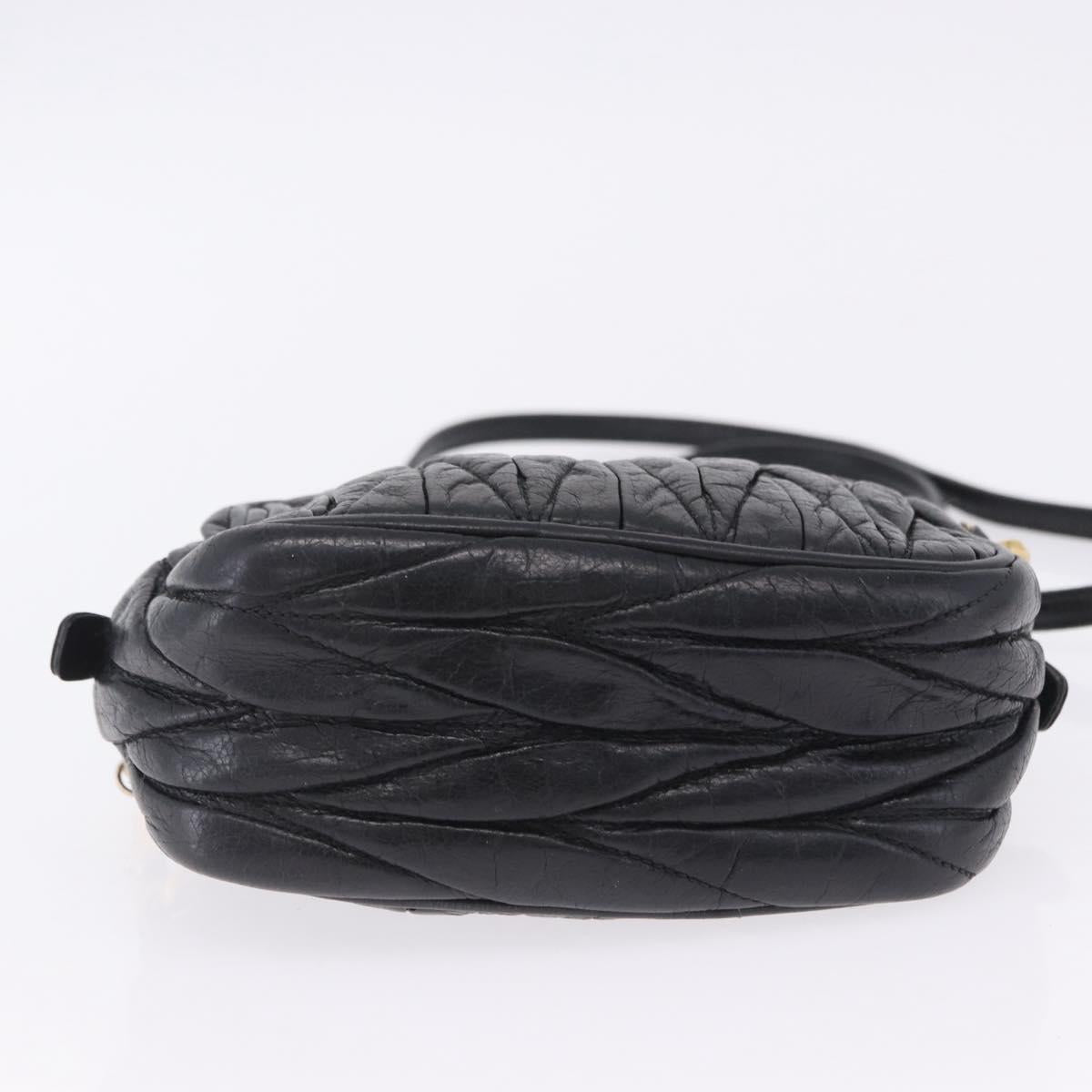 Miu Miu Matelasse Shoulder Bag Leather Black Gold Tone Auth ka6286A