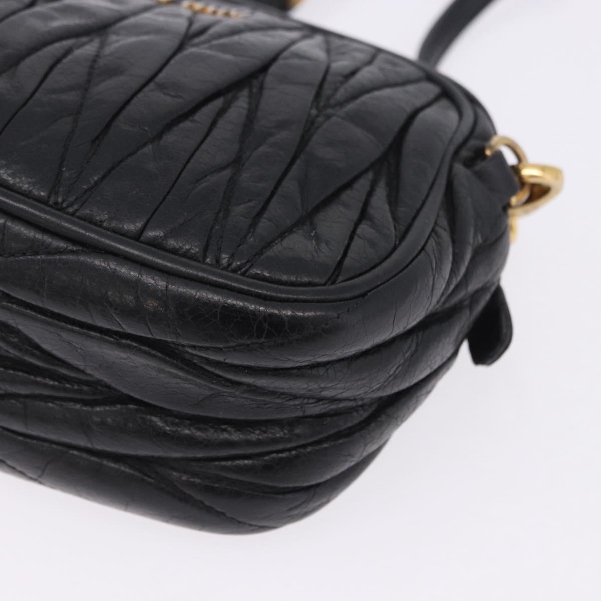 Miu Miu Matelasse Shoulder Bag Leather Black Gold Tone Auth ka6286A