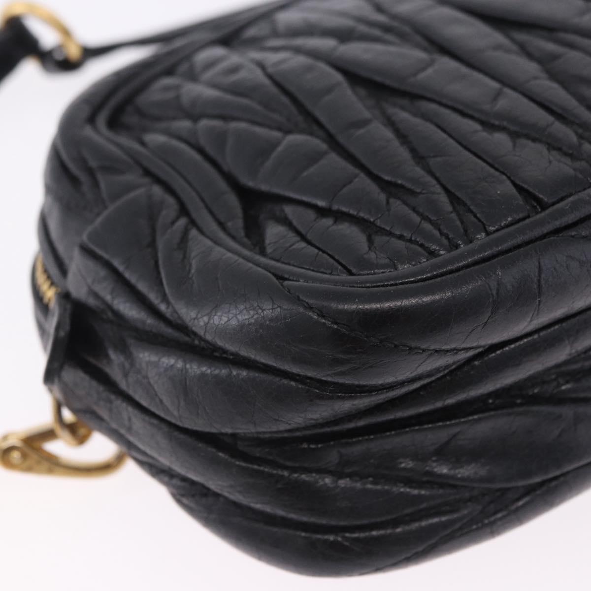 Miu Miu Matelasse Shoulder Bag Leather Black Gold Tone Auth ka6286A