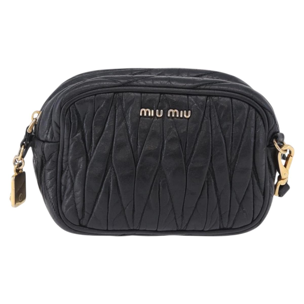 Miu Miu Matelasse Shoulder Bag Leather Black Gold Tone Auth ka6286A