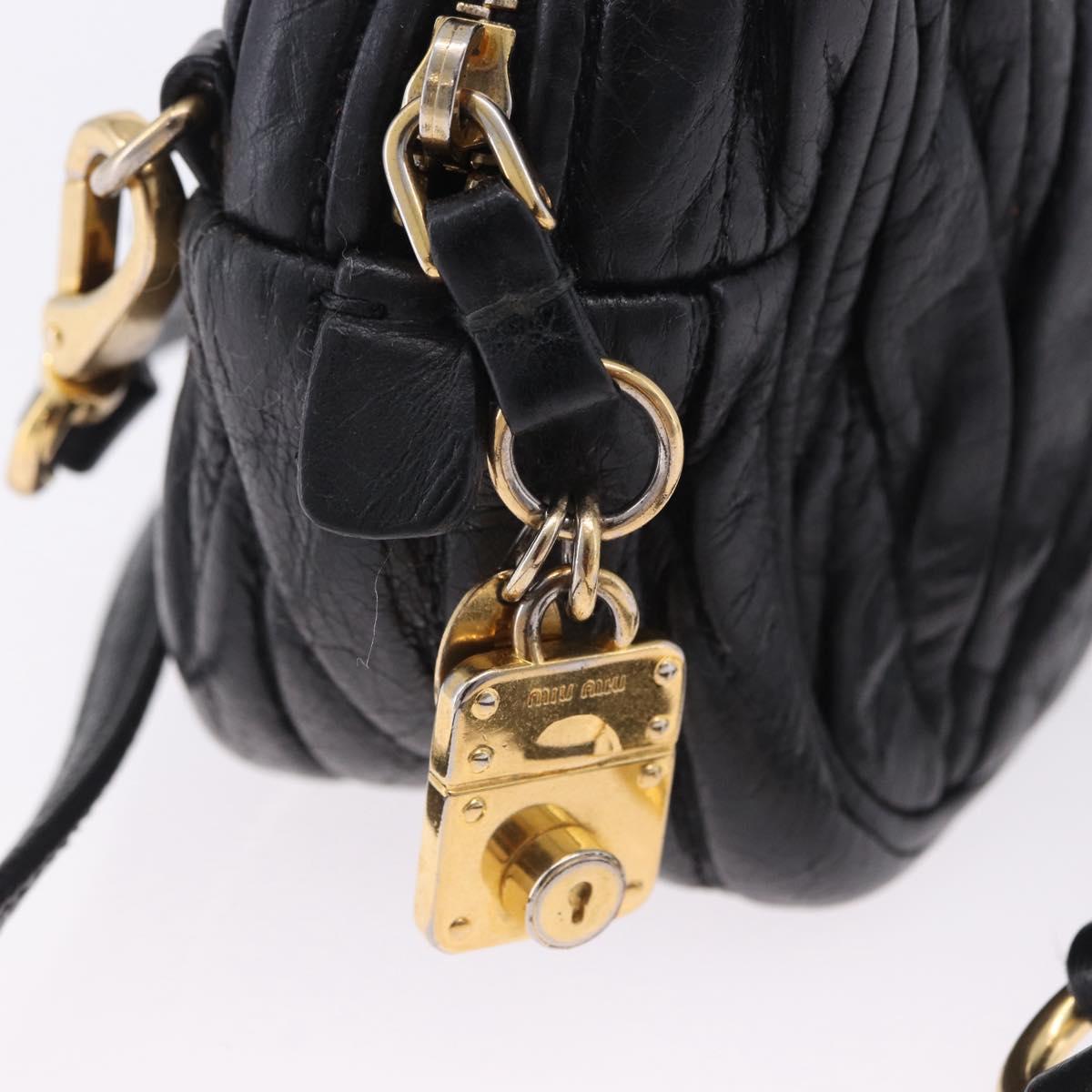 Miu Miu Matelasse Shoulder Bag Leather Black Gold Tone Auth ka6286A