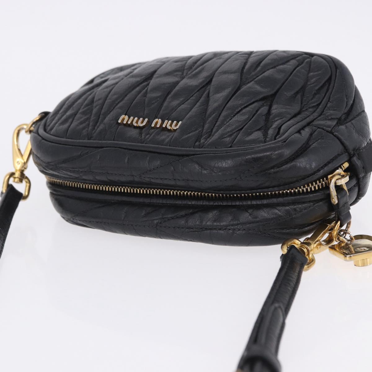 Miu Miu Matelasse Shoulder Bag Leather Black Gold Tone Auth ka6286A
