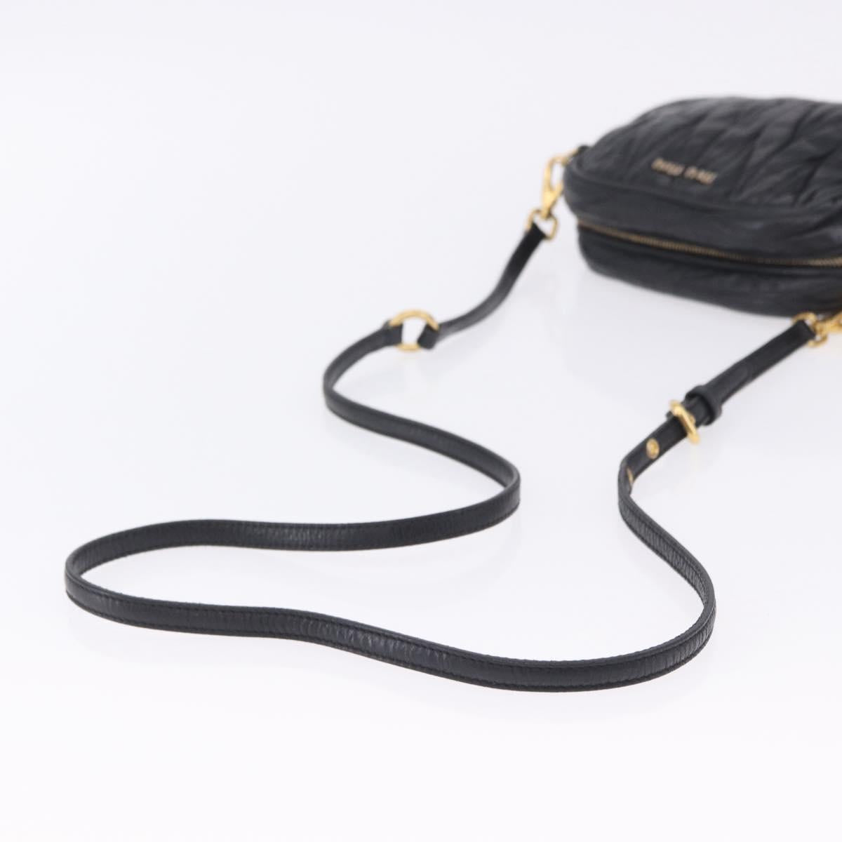 Miu Miu Matelasse Shoulder Bag Leather Black Gold Tone Auth ka6286A
