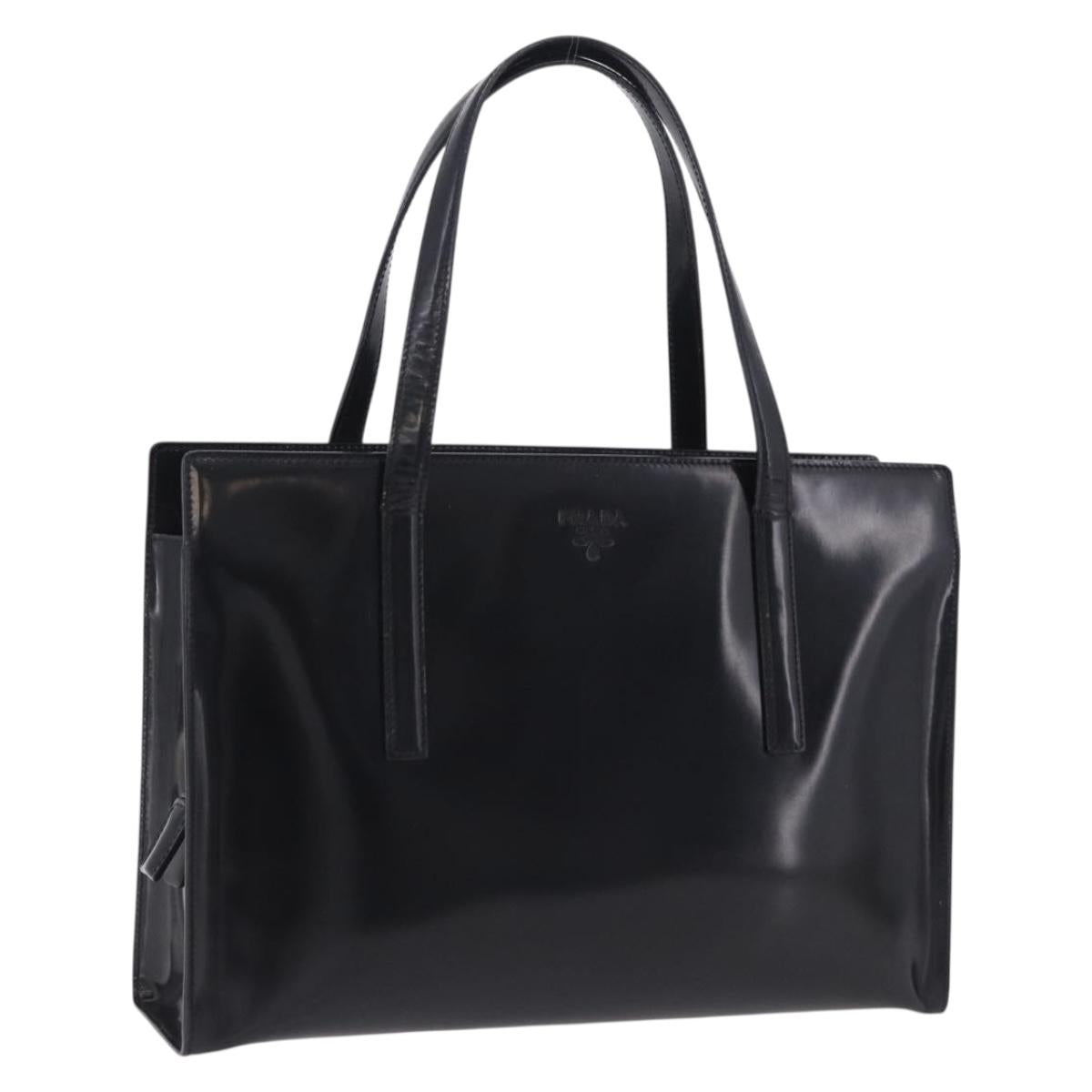 PRADA Hand Bag Patent Black Silver Auth ka6287