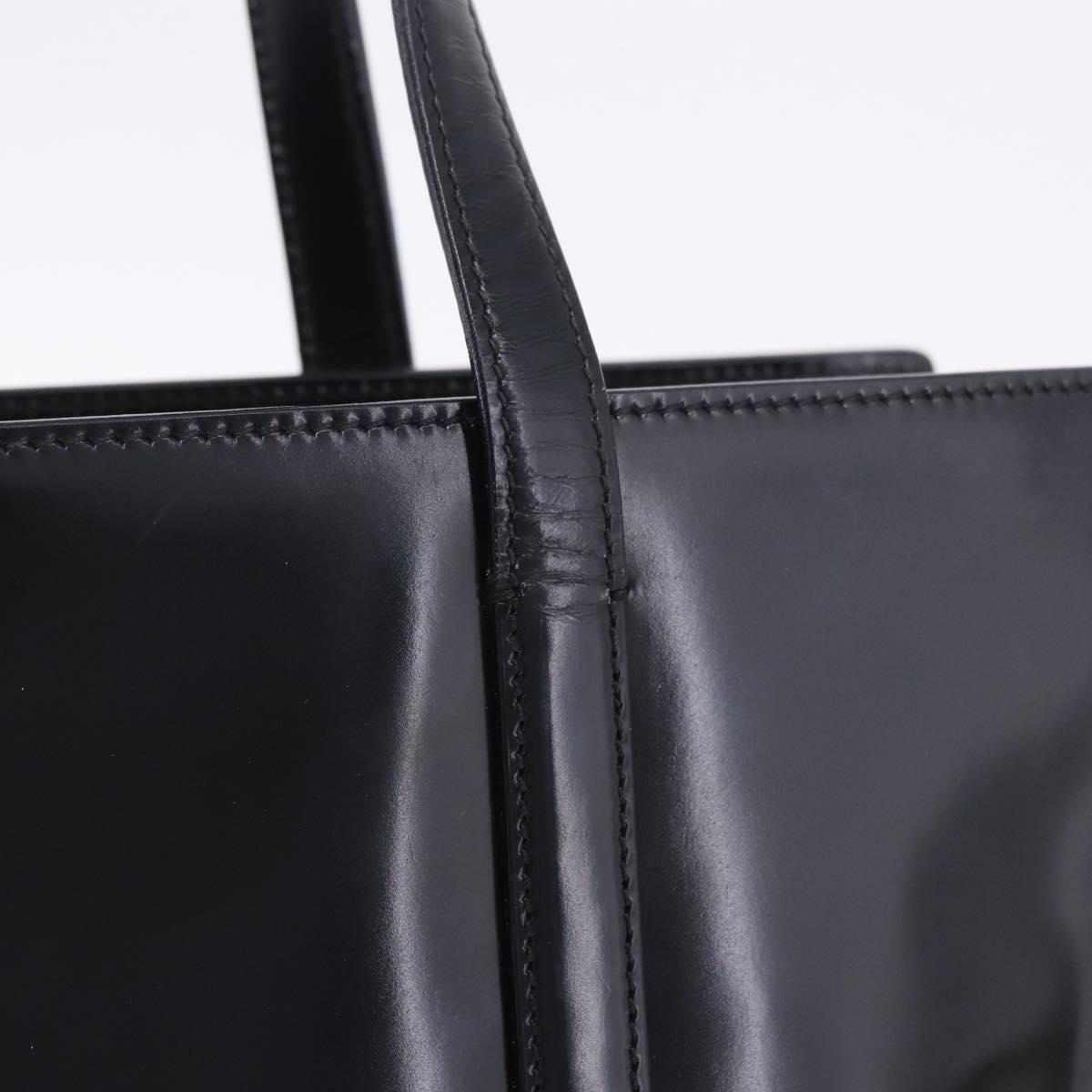 PRADA Hand Bag Patent Black Silver Auth ka6287