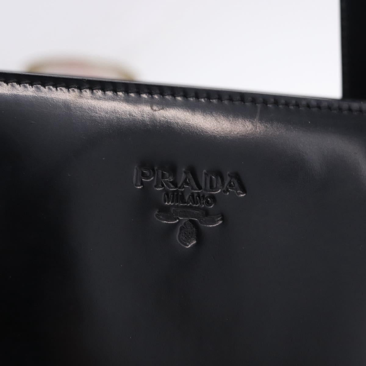PRADA Hand Bag Patent Black Silver Auth ka6287