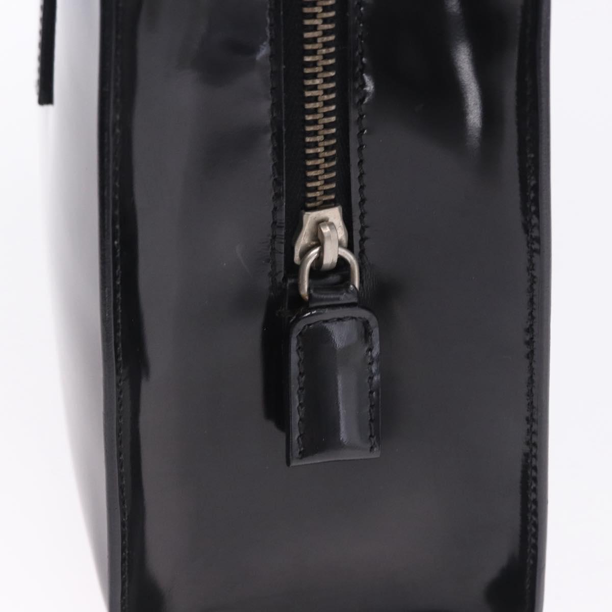 PRADA Hand Bag Patent Black Silver Auth ka6287