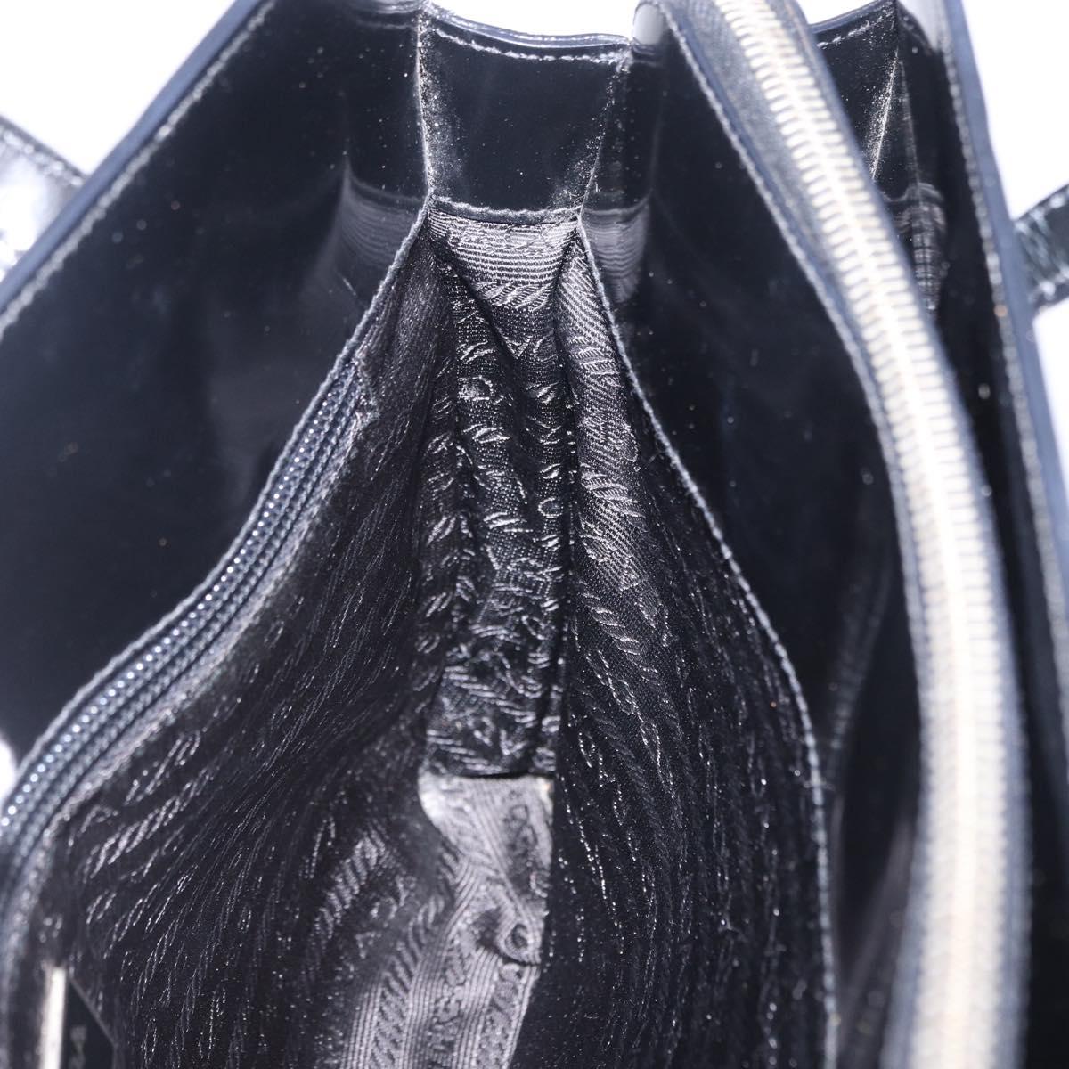 PRADA Hand Bag Patent Black Silver Auth ka6287