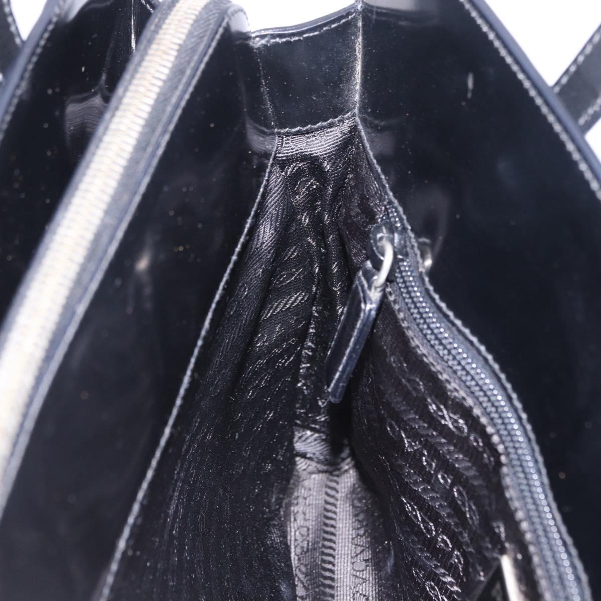 PRADA Hand Bag Patent Black Silver Auth ka6287