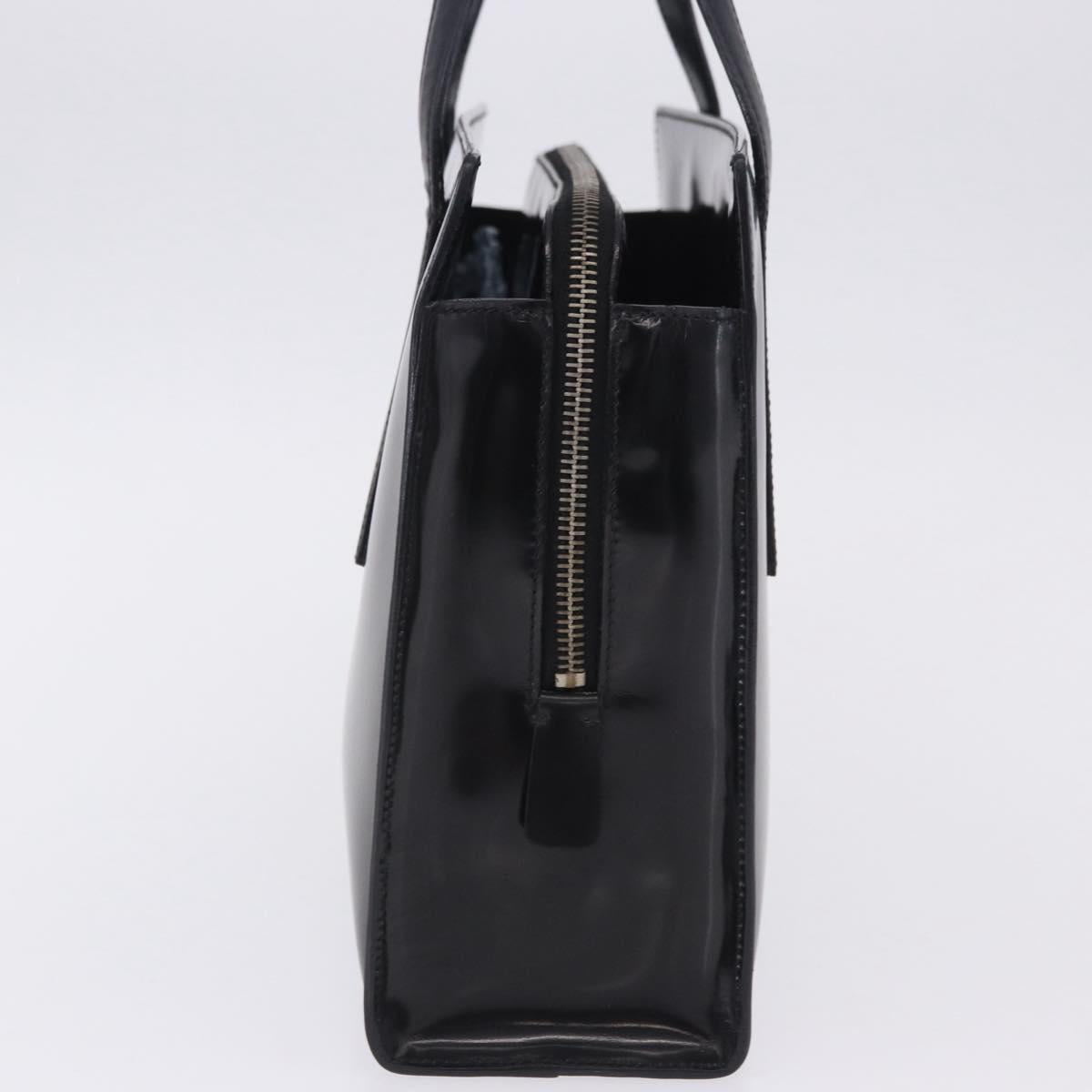 PRADA Hand Bag Patent Black Silver Auth ka6287