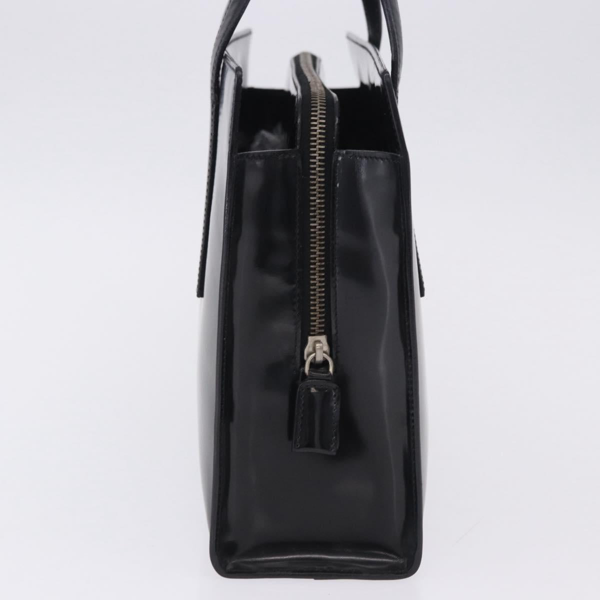 PRADA Hand Bag Patent Black Silver Auth ka6287