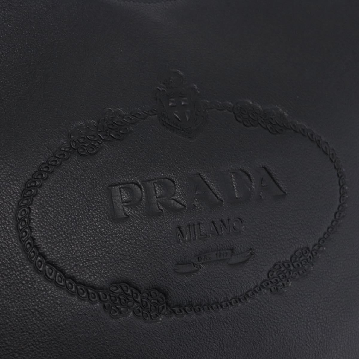 PRADA Shoulder Bag Leather Black Gold Tone Auth ka6289M