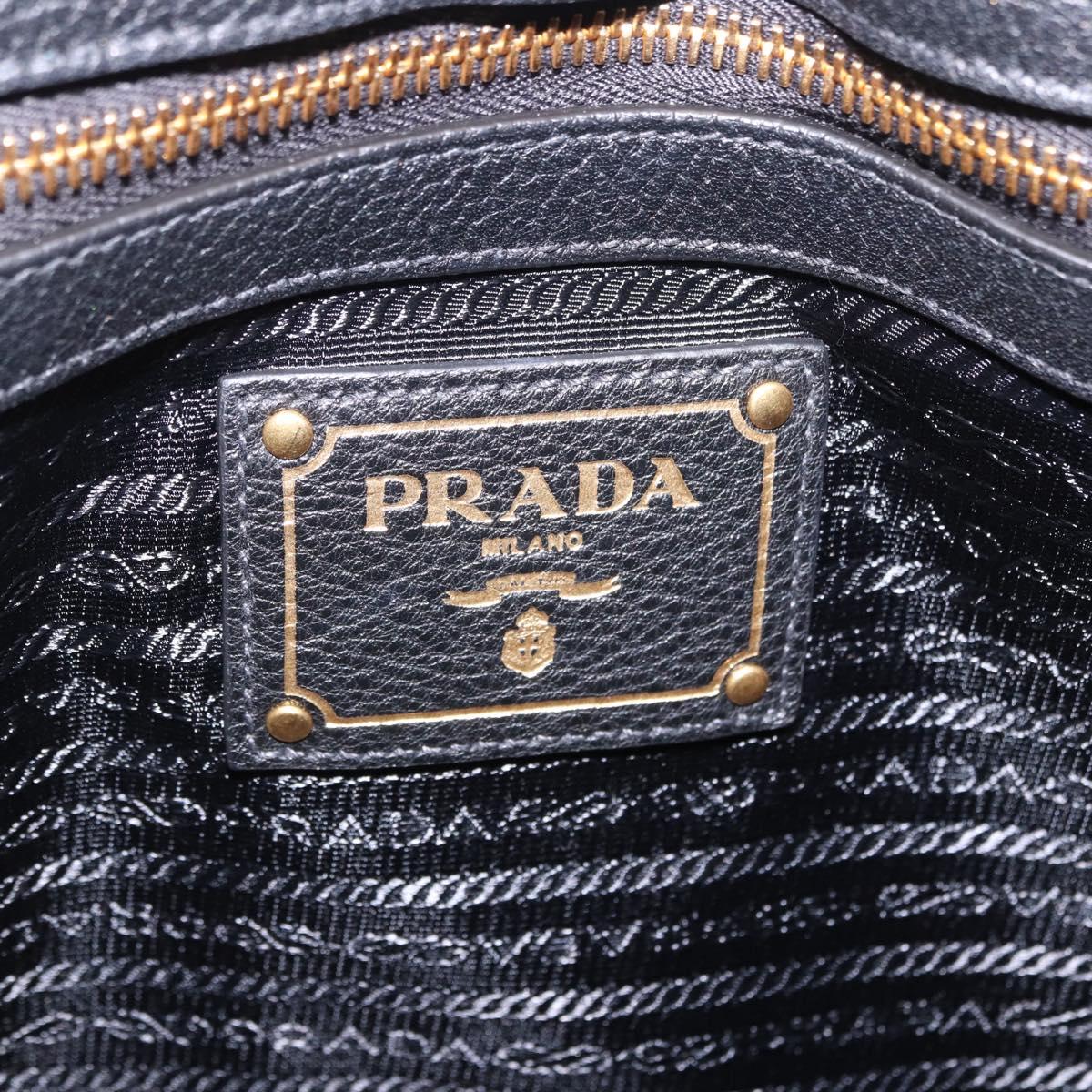 PRADA Shoulder Bag Leather Black Gold Tone Auth ka6289M