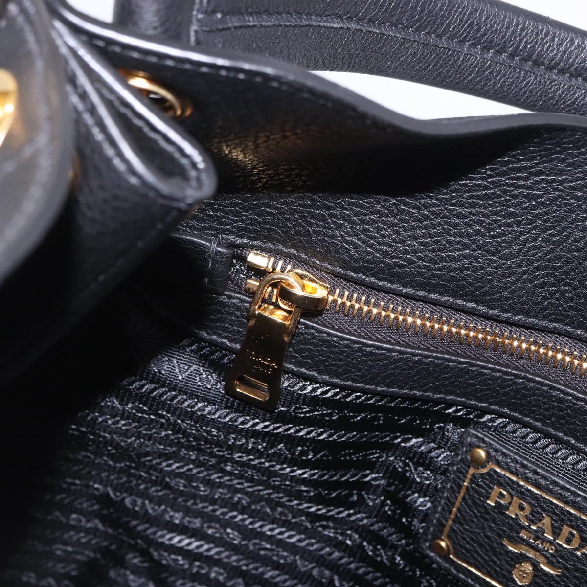 PRADA Shoulder Bag Leather Black Gold Tone Auth ka6289M