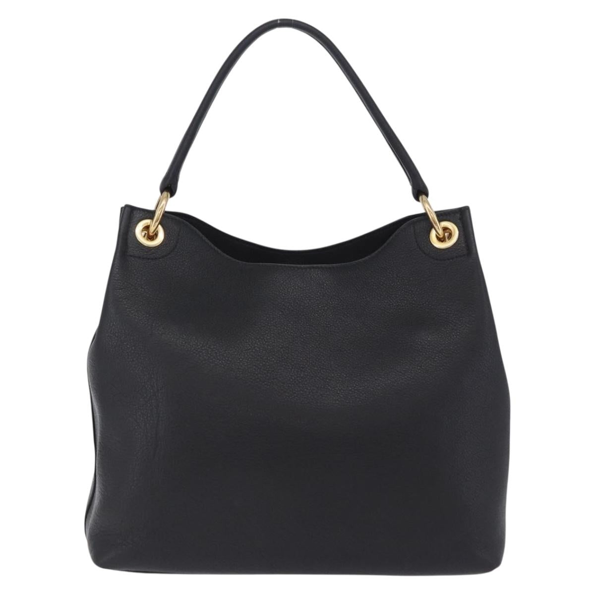 PRADA Shoulder Bag Leather Black Gold Tone Auth ka6289M